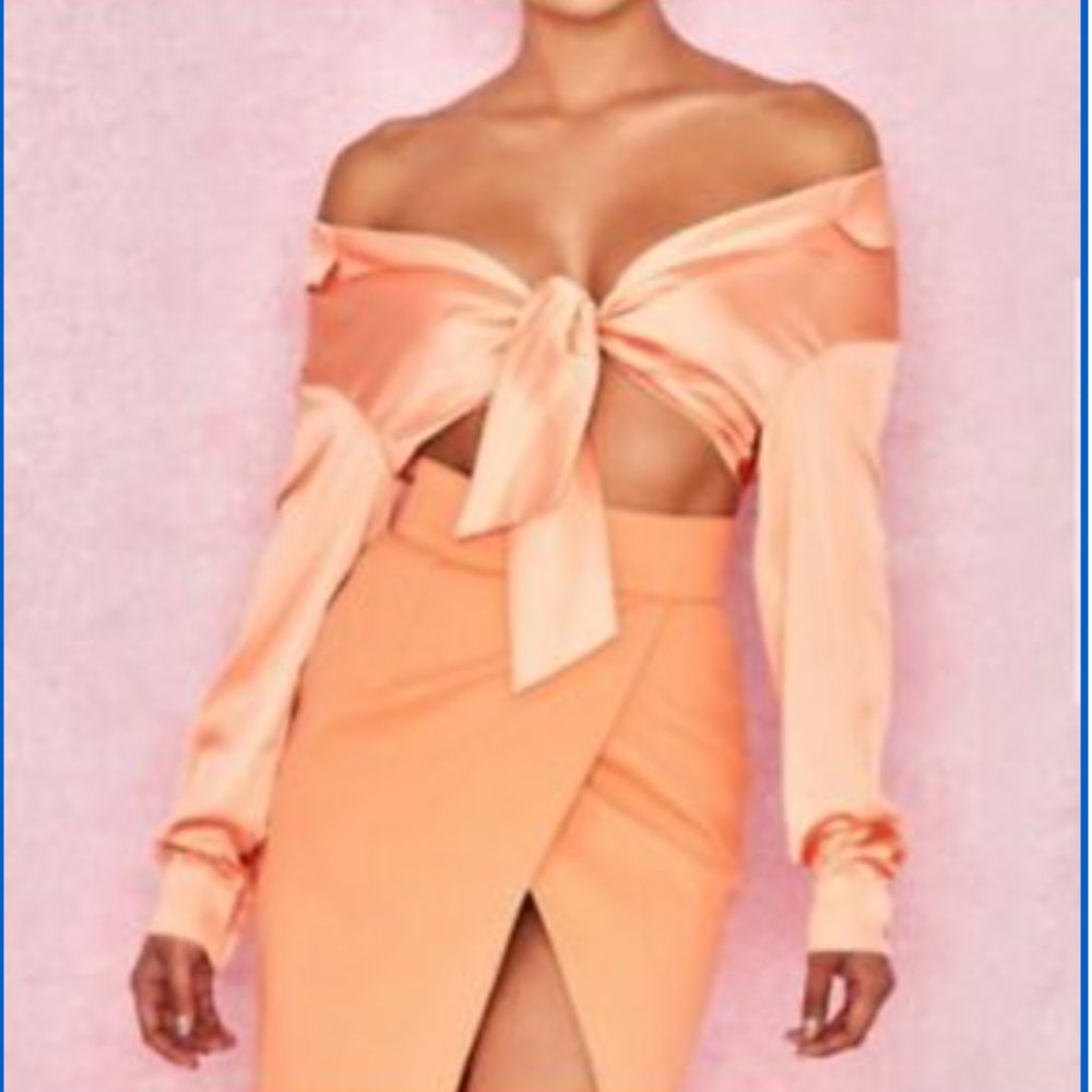 House of CB Silk Off the Shoulder Tie Top